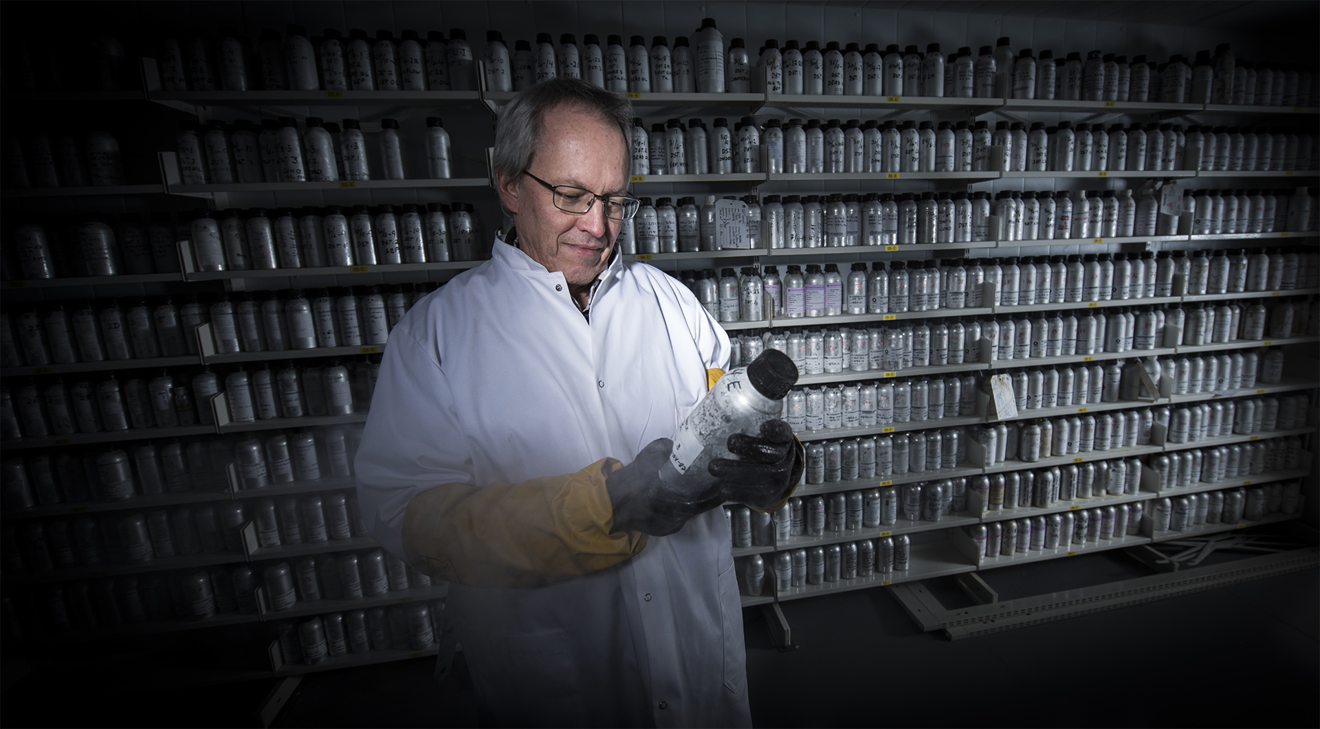 Robert W Williams in the refrigerated store which contains more than 1 000 oil samples.