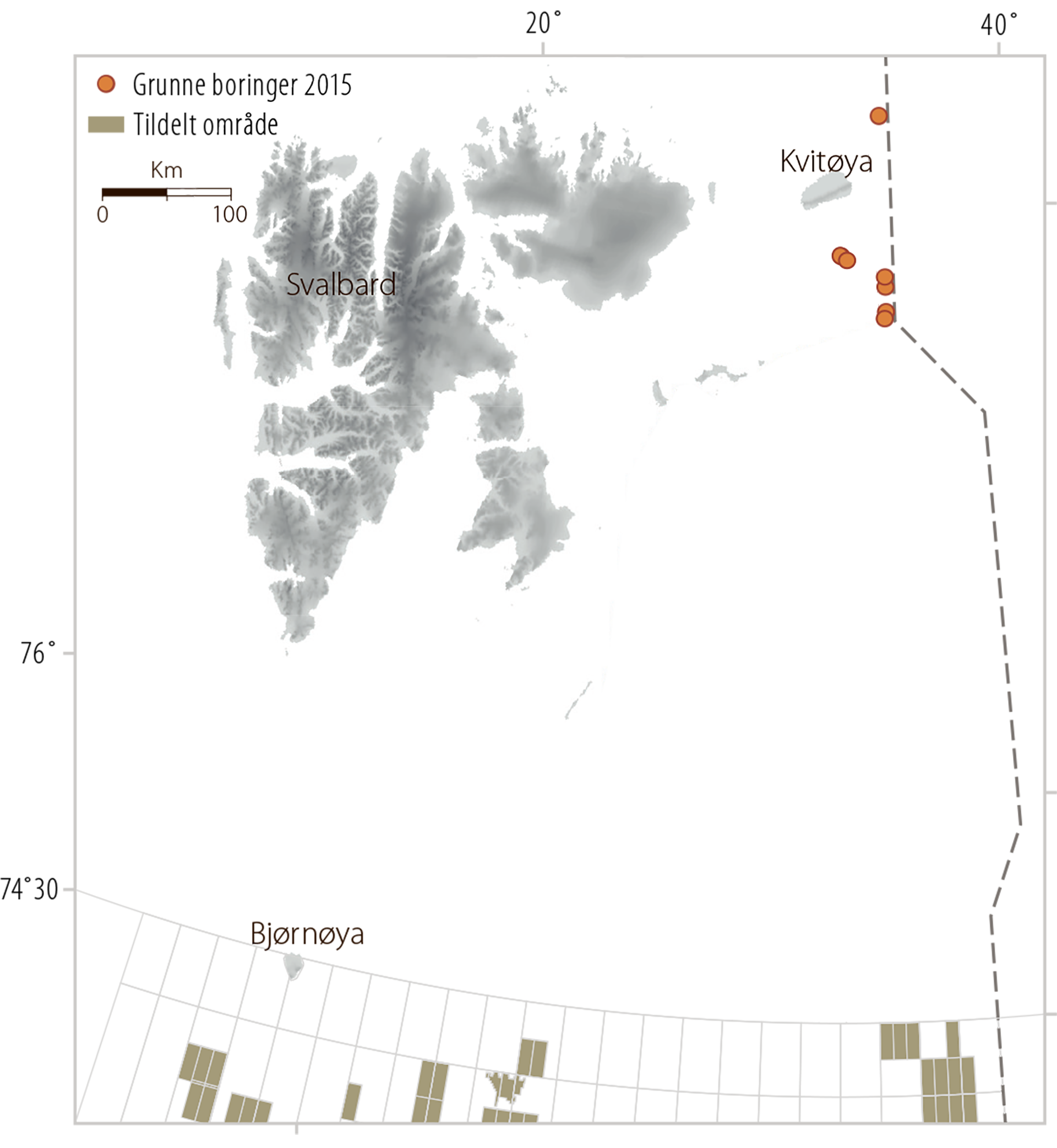 Figur 3.10 Grunne boringer ved Kvitøya i 2015
