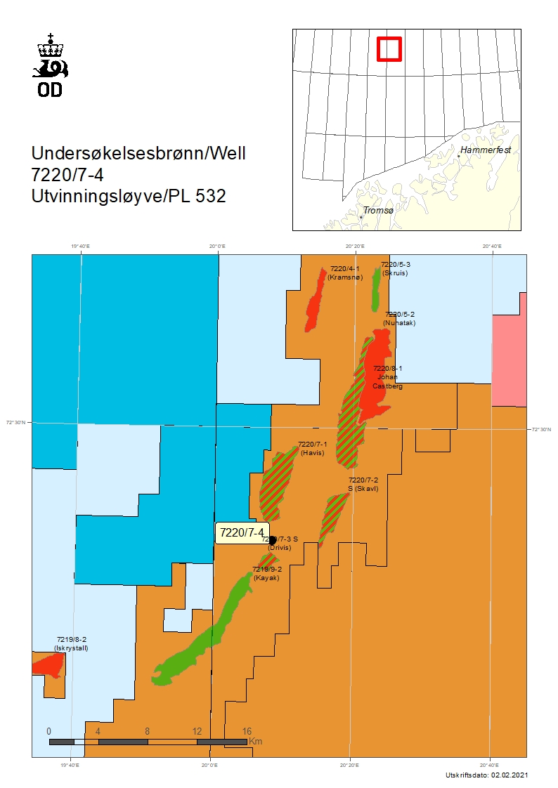 Map showing the location of well 7220/7-4