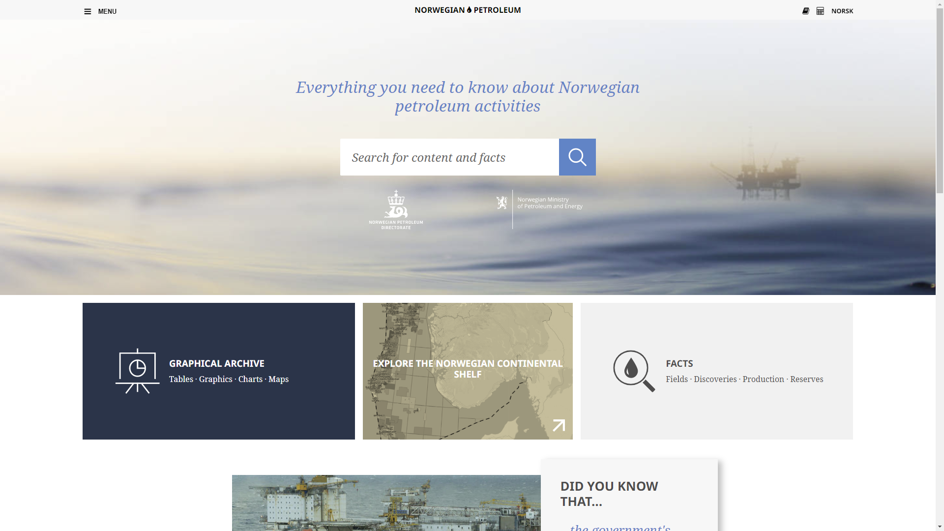 Photo showing the front page of the webpage norskpetroleum.no