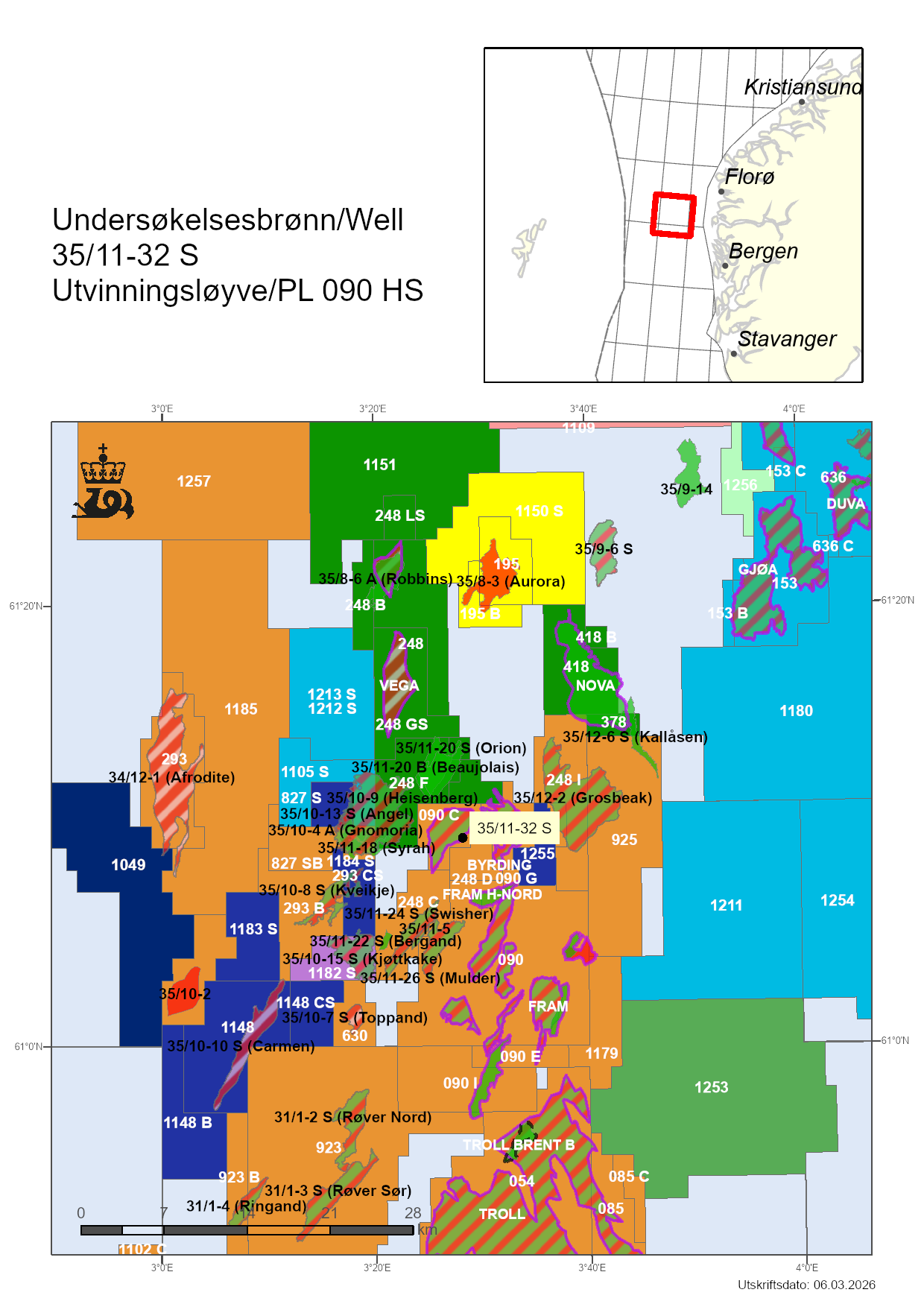 Map showing the location of well 35/11-32 S.