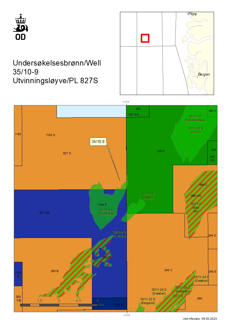 Map showing the location of well 35/10-9.