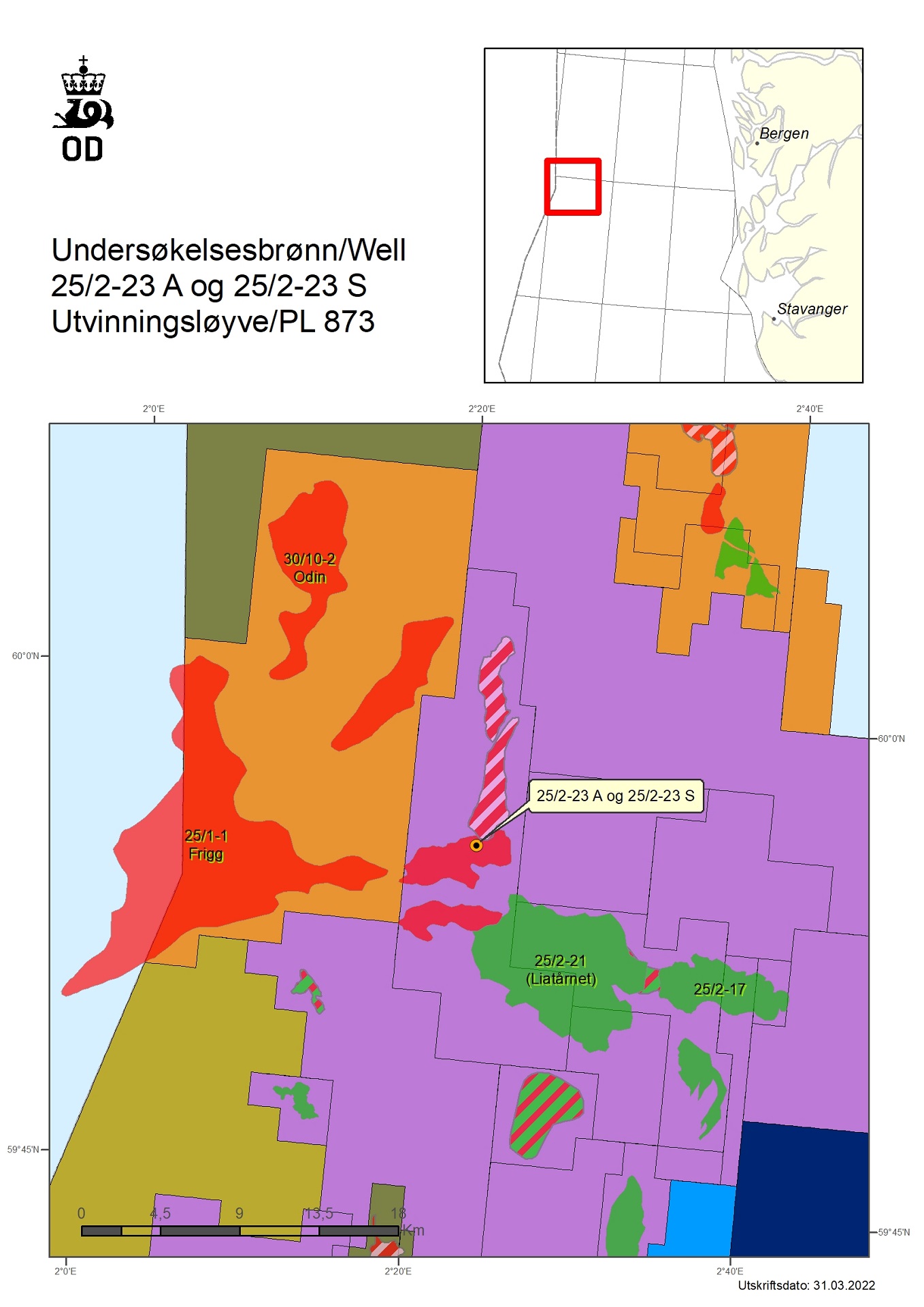 Map showing wells 25/2-23 A and S