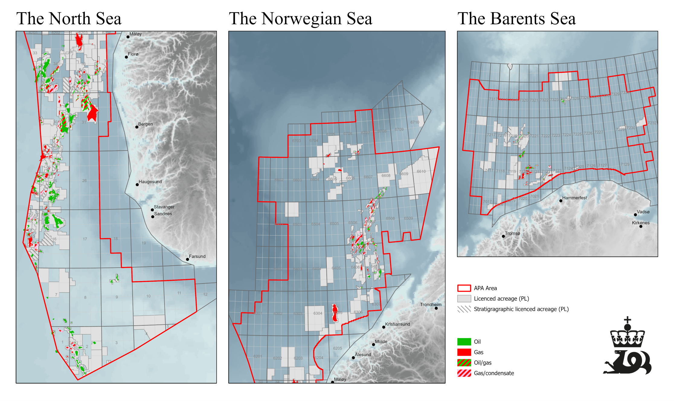 he maps show licenced acreage within the APA boundaries in the North Sea, Norwegian Sea and the Barents Sea as of May 9th 2025