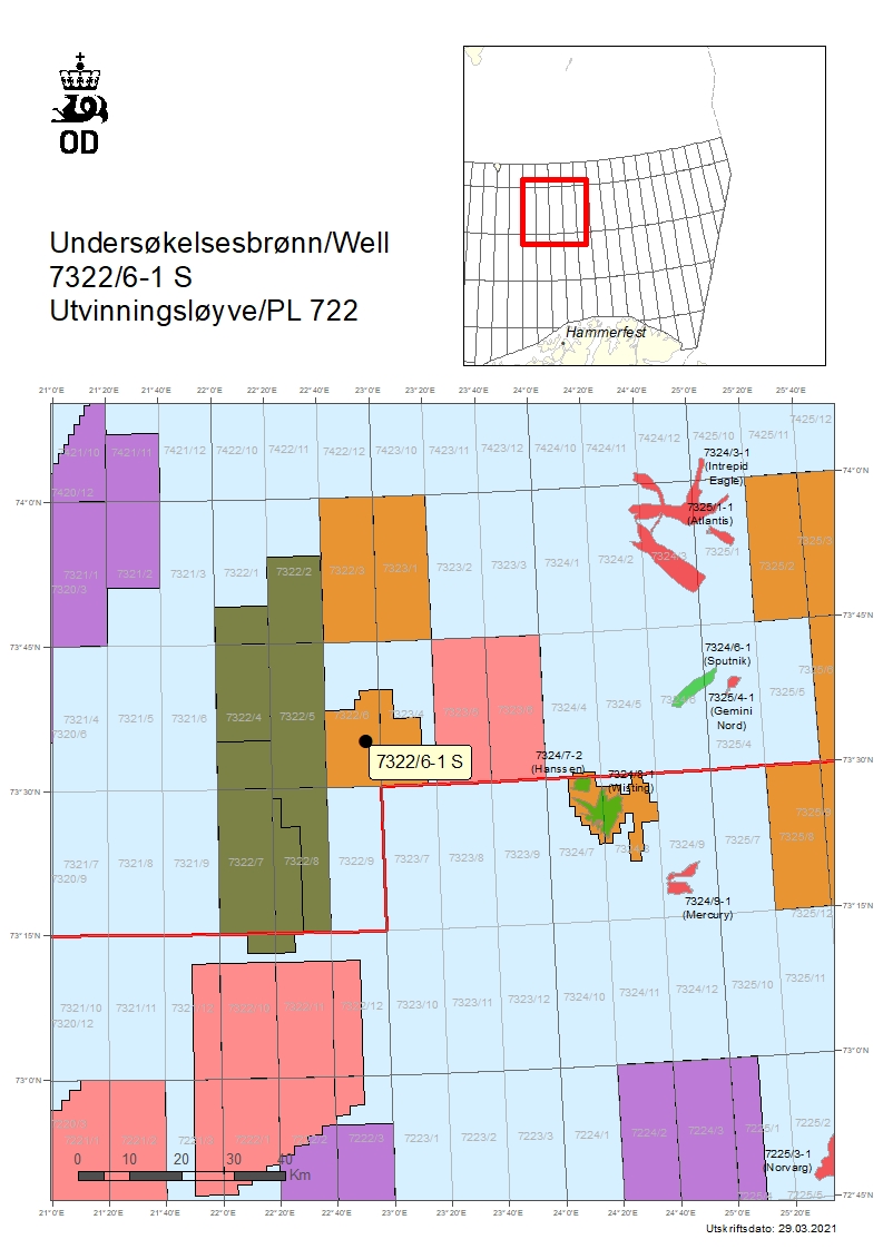 Map showing the location of well 7322/6-1 S