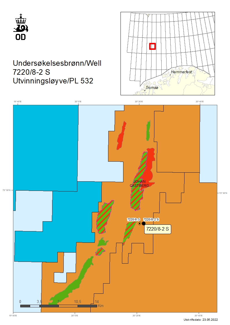 Map showing the location of well 7220/8-2 S