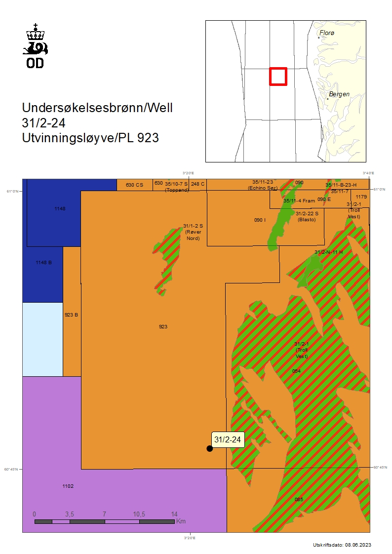 Kart som viser hvor brønn 31/2-24 er lokalisert.