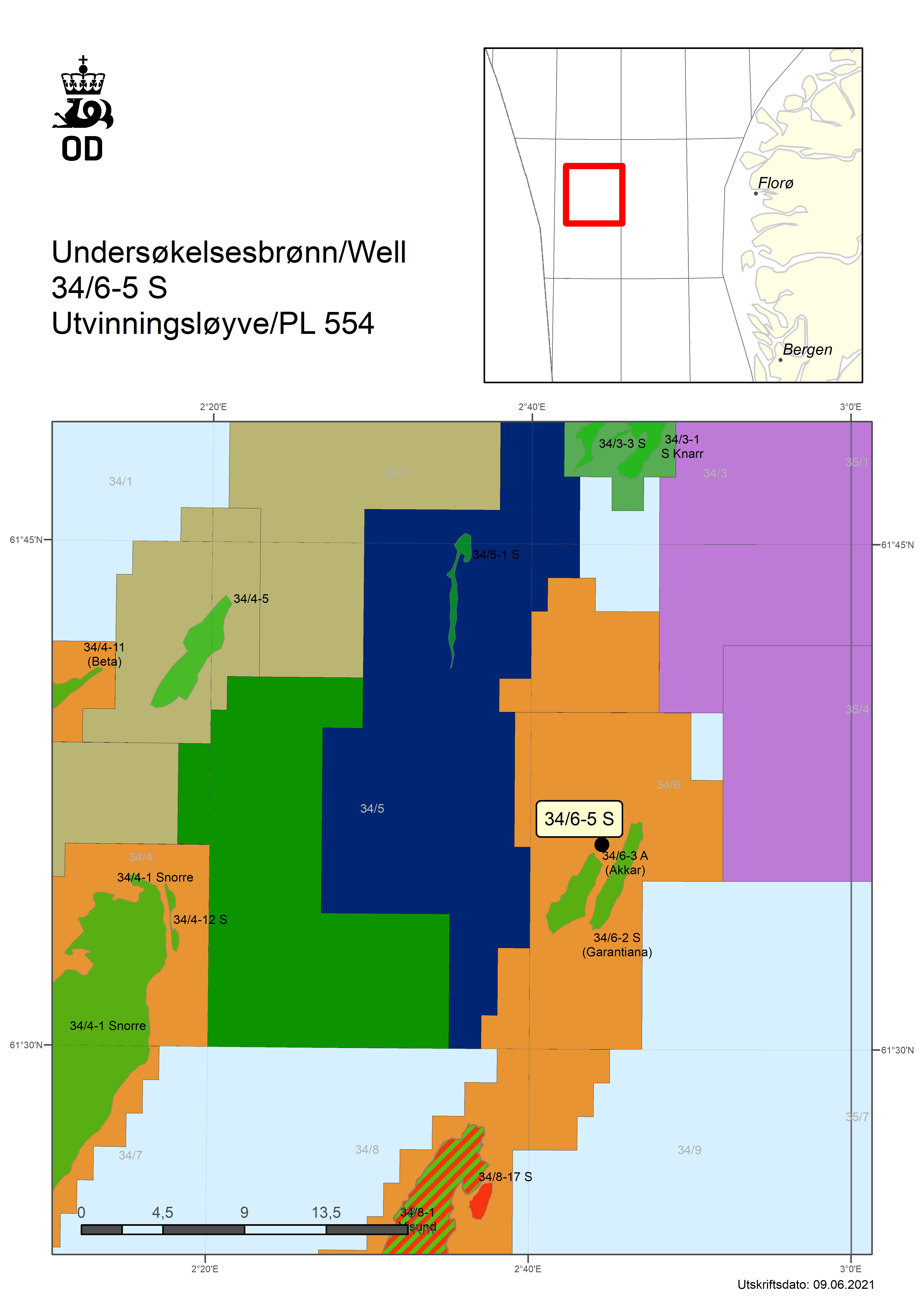 Map showing the location of well 34/6-5 S