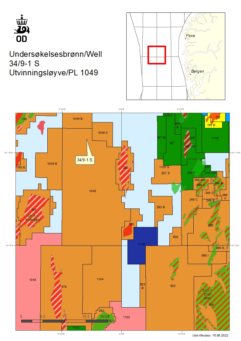 Map showing the location of well 34/9-1 S