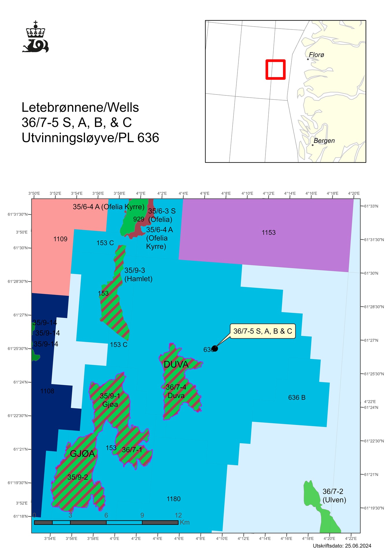 Map showing the location of the wells 36/7-5 S, A, B and C.