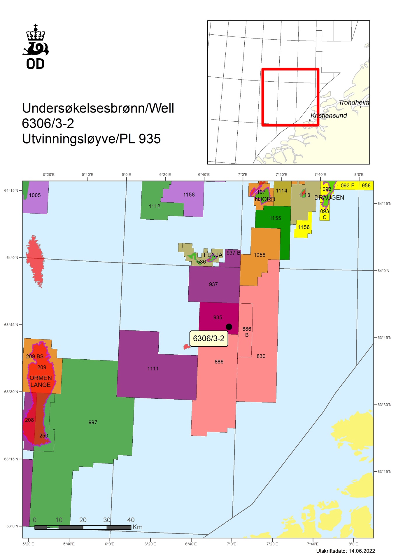 Map showing the location of well 6306/3-2