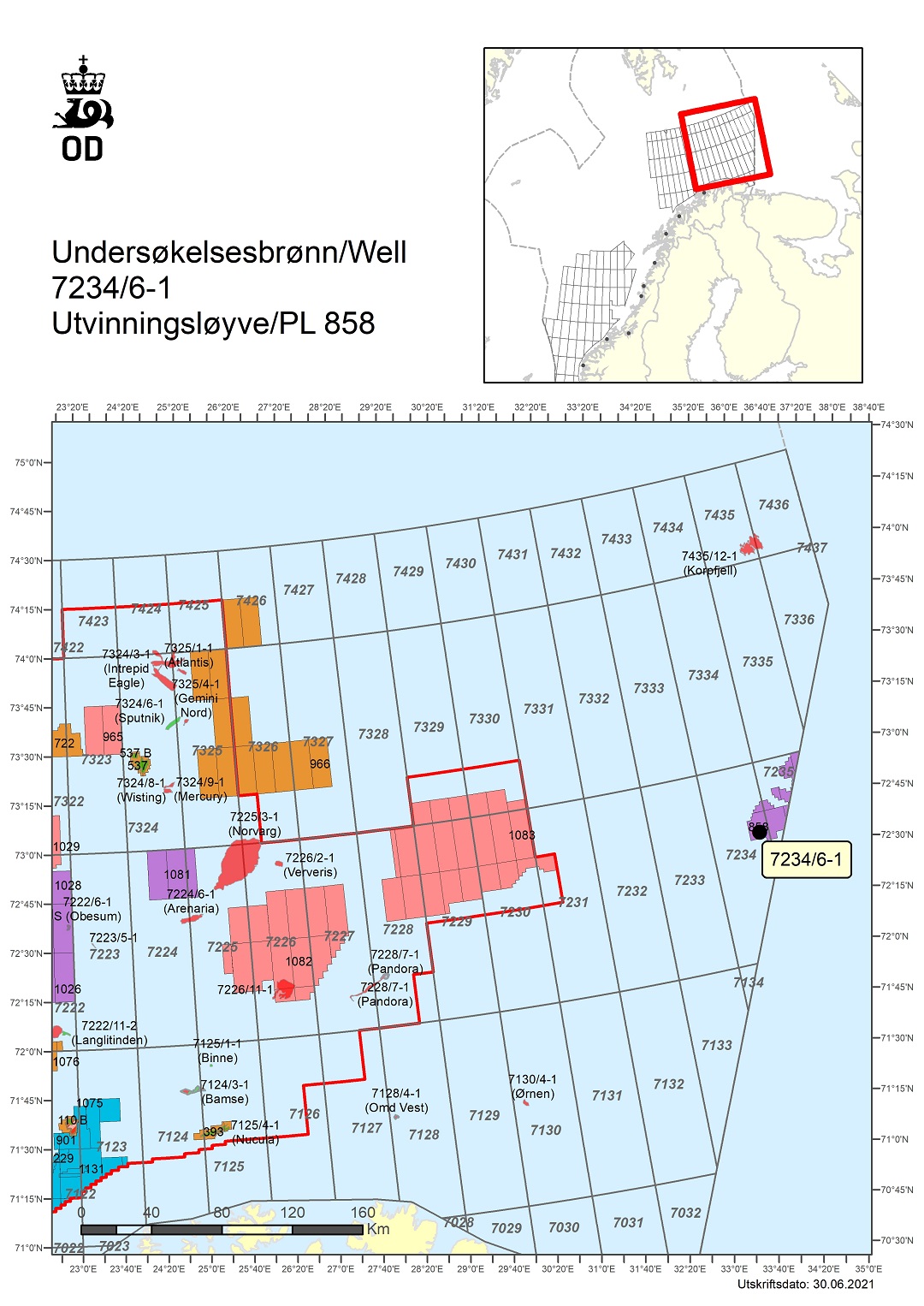 Map showing the location of well 7234/6-1