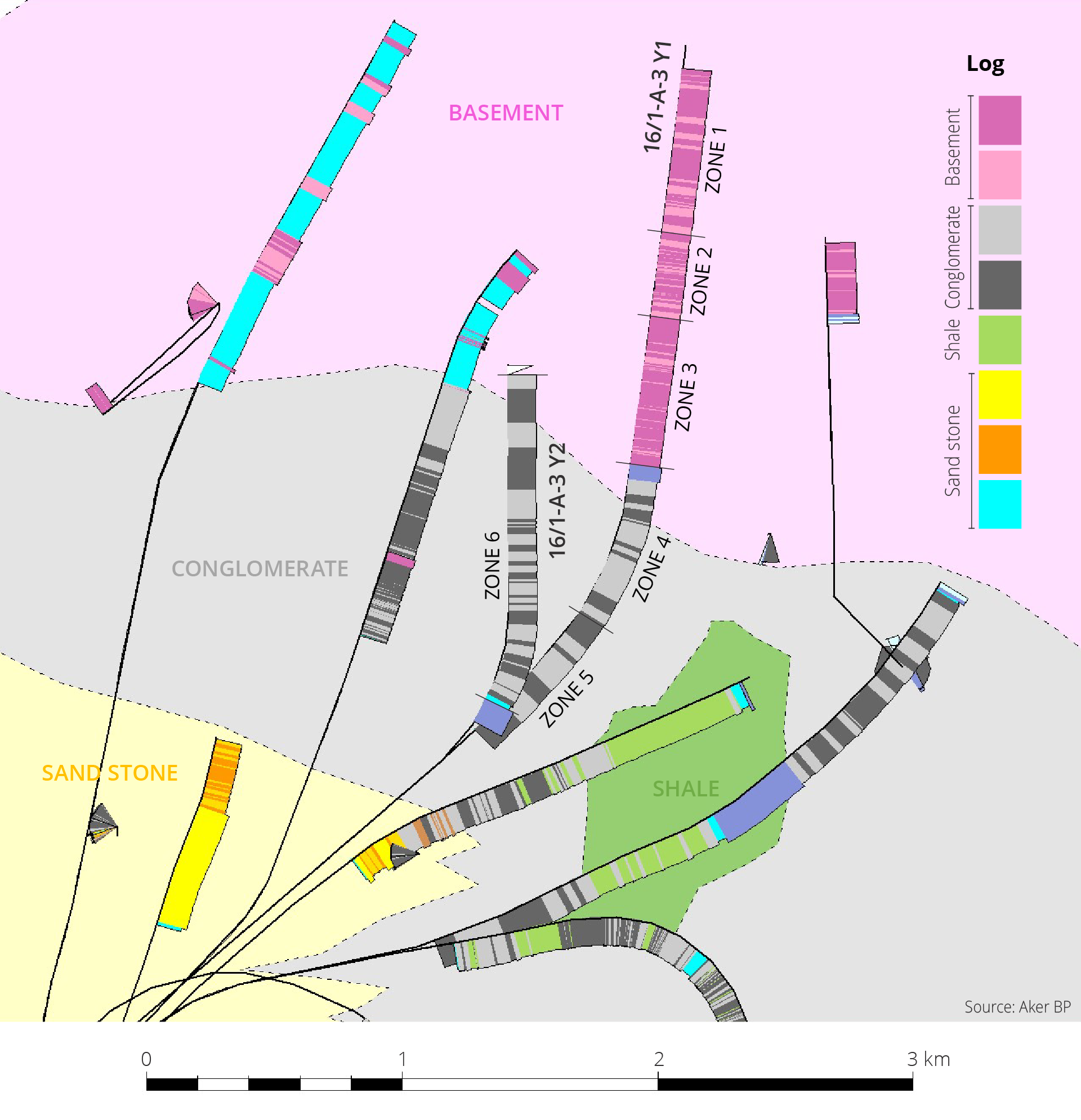Map section of Edvard Grieg field showing location of the wellbores and division into production zones (figure from Aker BP).