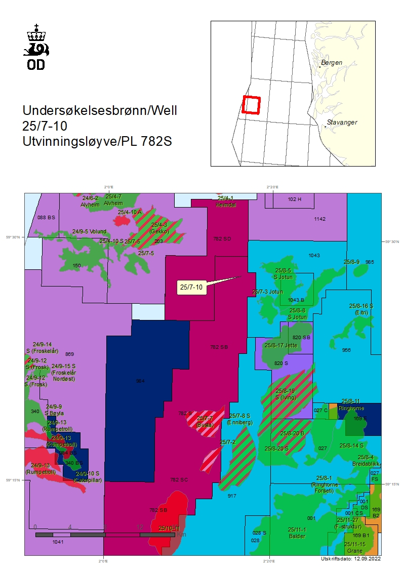 Map showing the location of well 25/7-10.