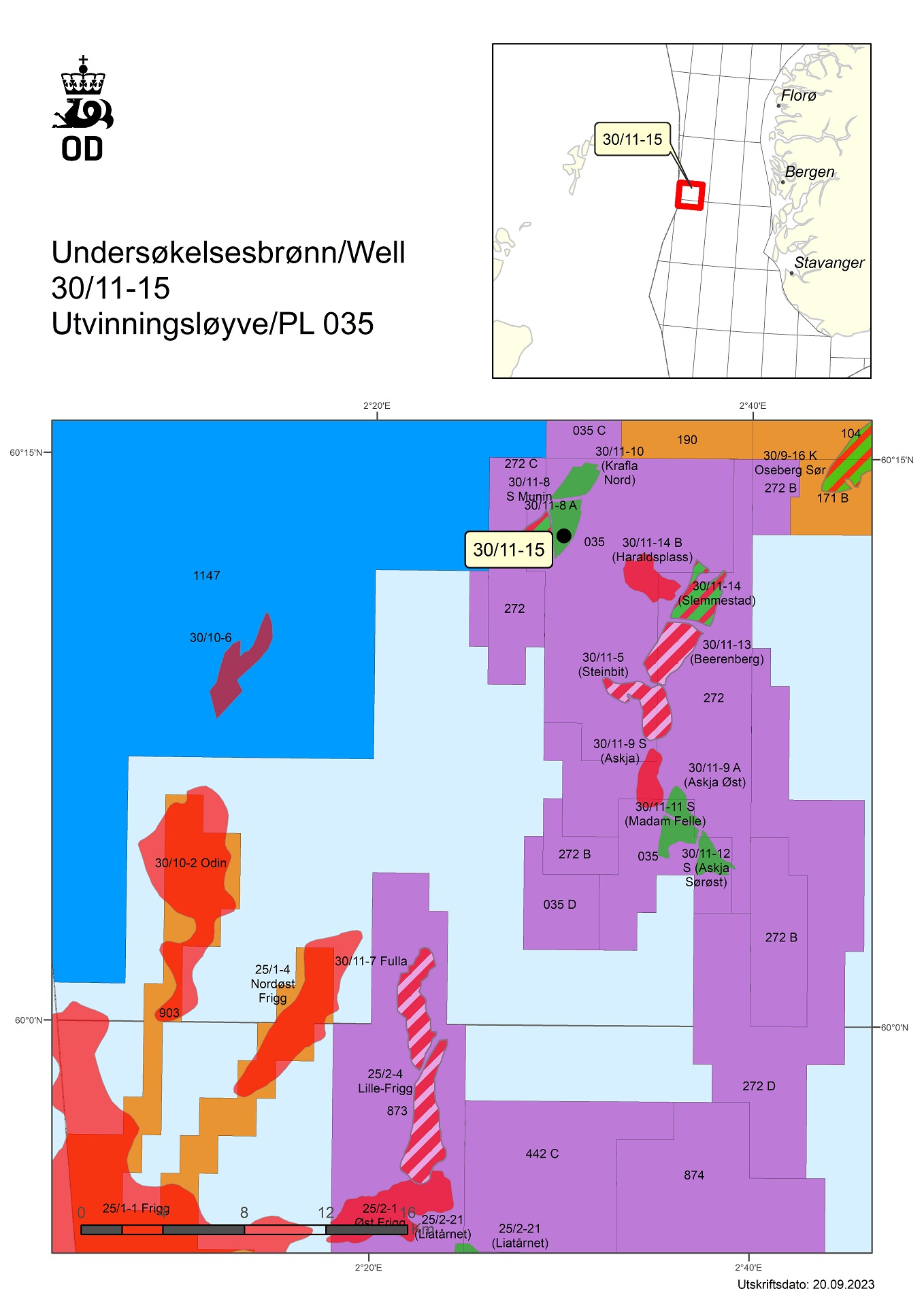 Map showing the location of well 30/11-15.