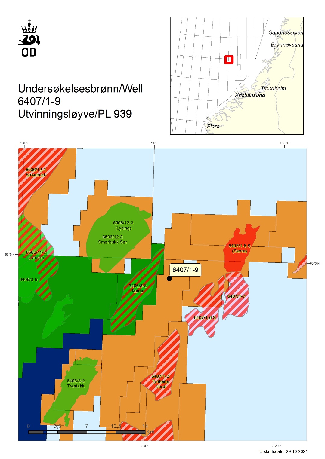 Map showing the location of well 6407/1-9.