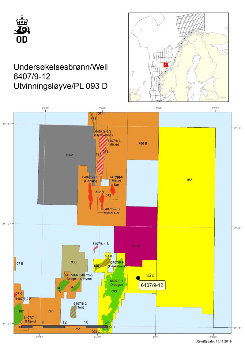 Map showing well 6407-9-12
