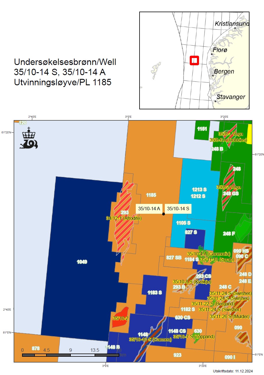 Map showing the location of wells 35/10-14 S and A.