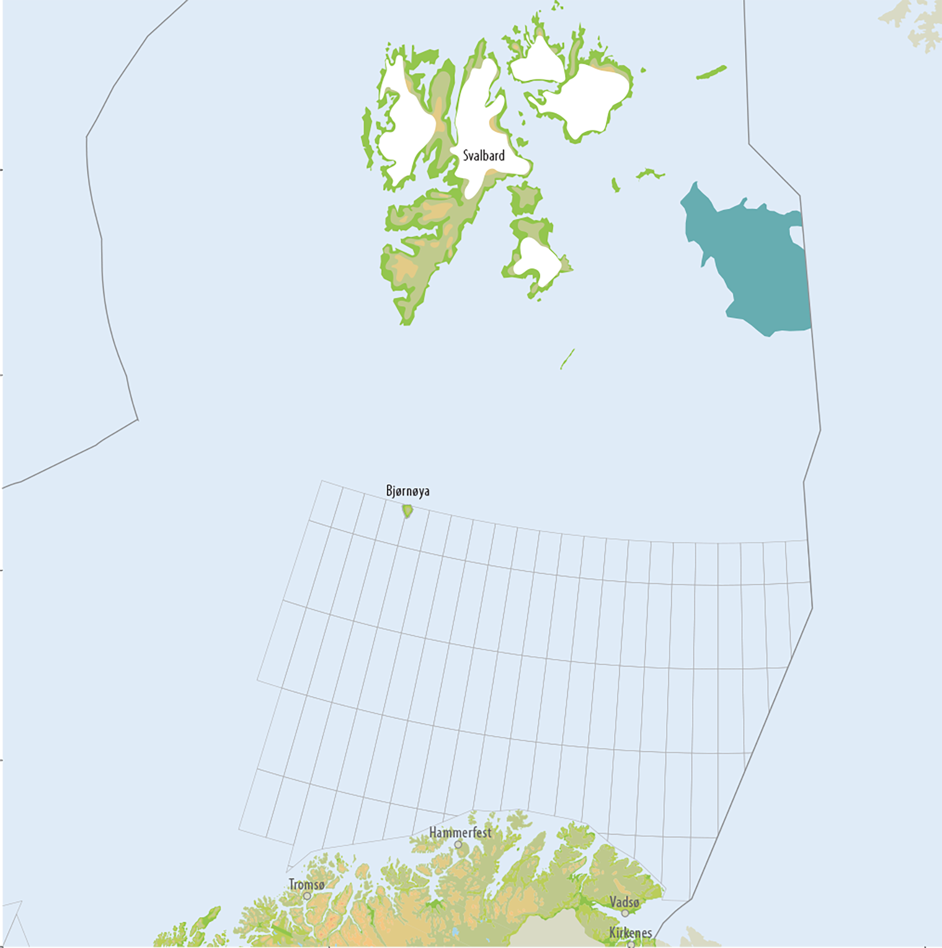 Figur 29. Utbredelse av letemodellen av tidligkarbon alder i kartlagt del av Barentshavet nord.