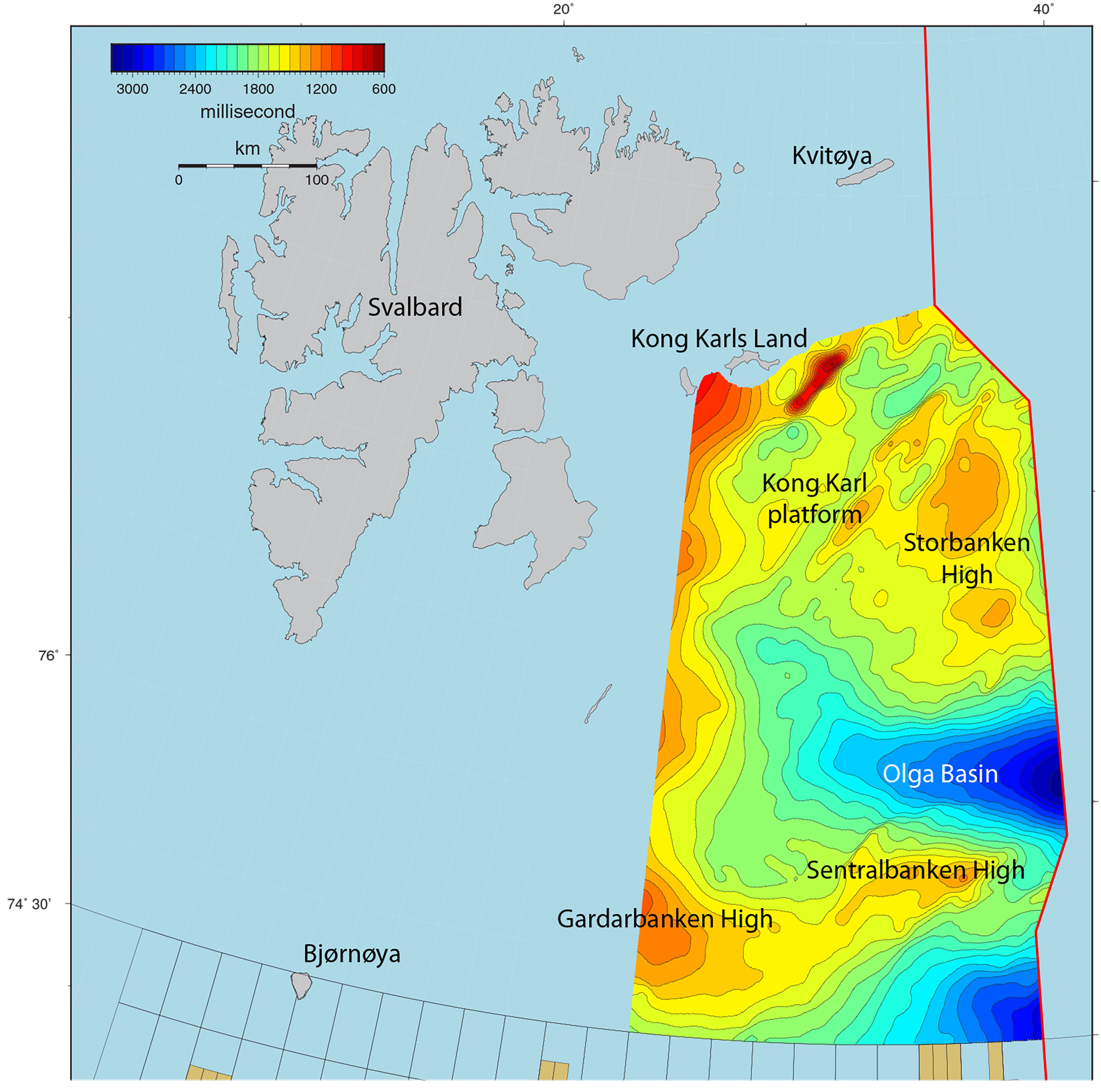 Figure 2. Top Permian time-contour map, showing the extent of the evaluated area.