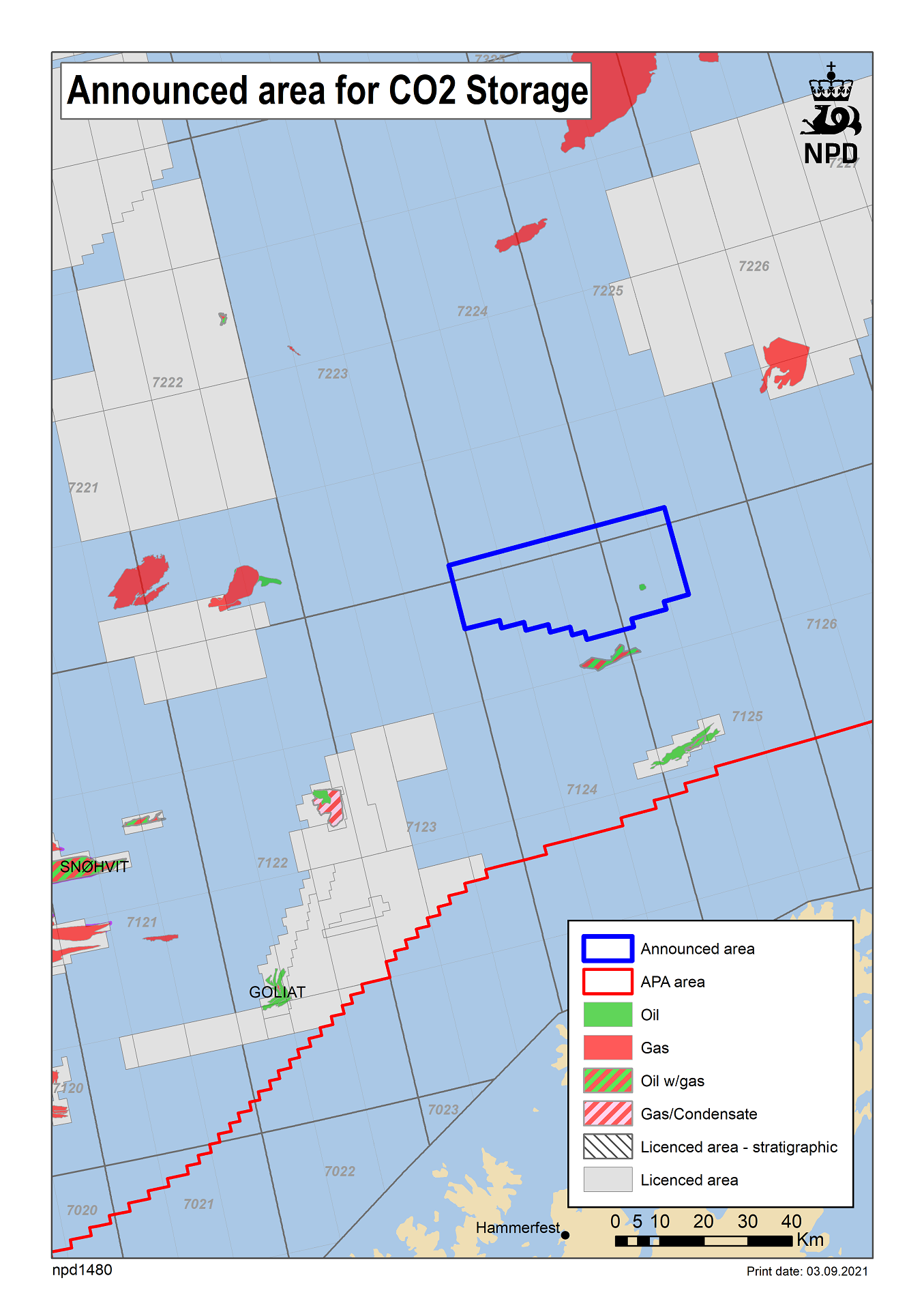 Map of area for CO2 storage no 1 2021 Barents Sea