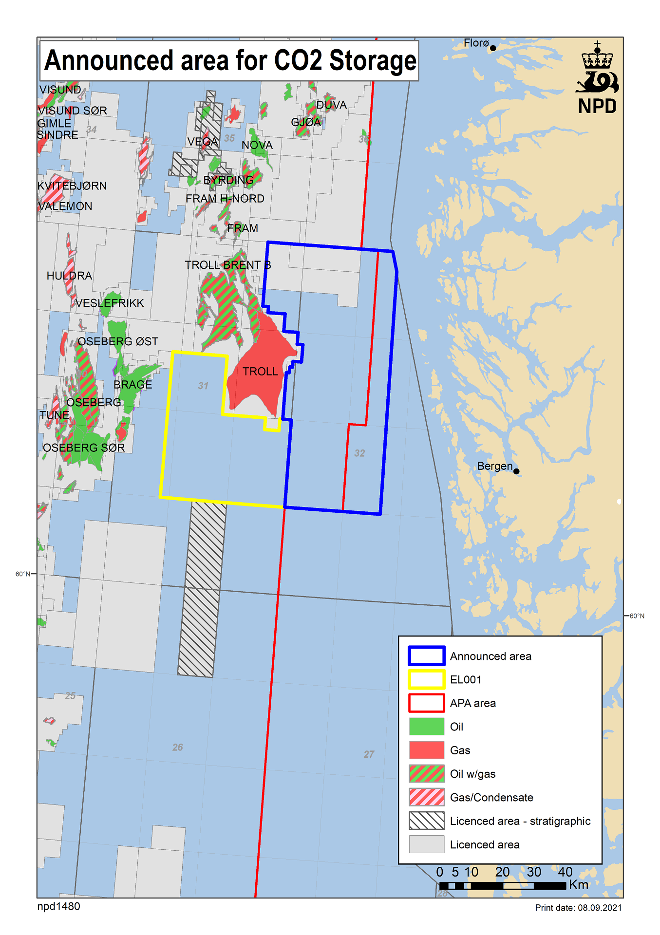 Map of area for CO2 storage no 1 2021 North Sea