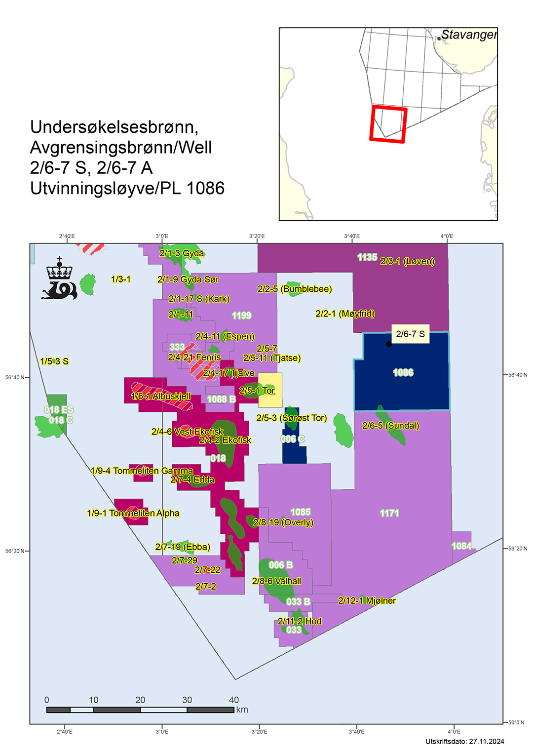 Map showing the location of the wells 2/6-7 S and A.