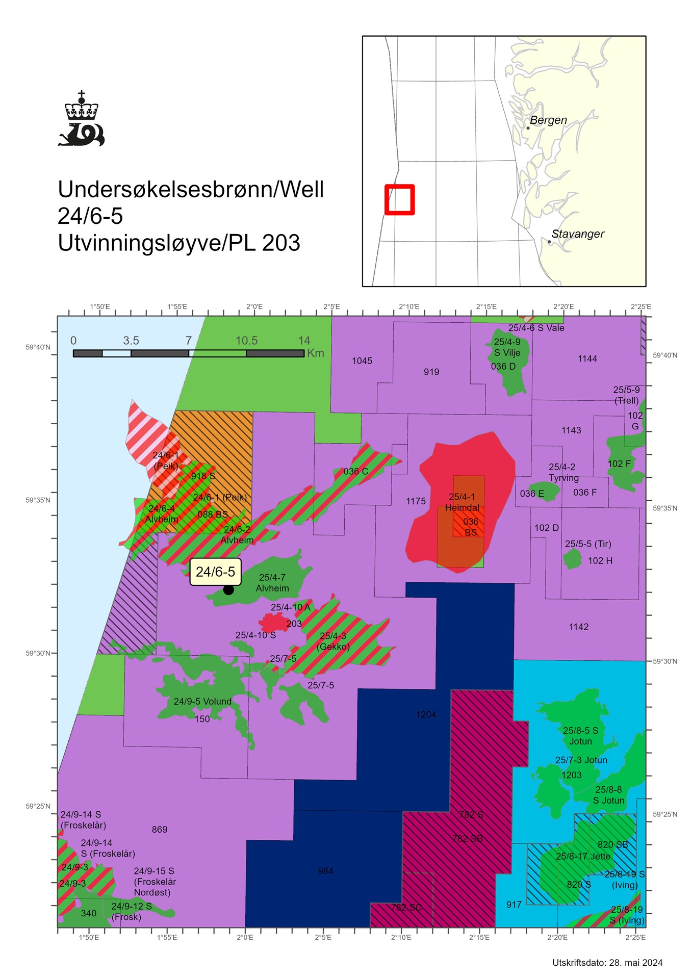 Map showing the location of well 24/6-5