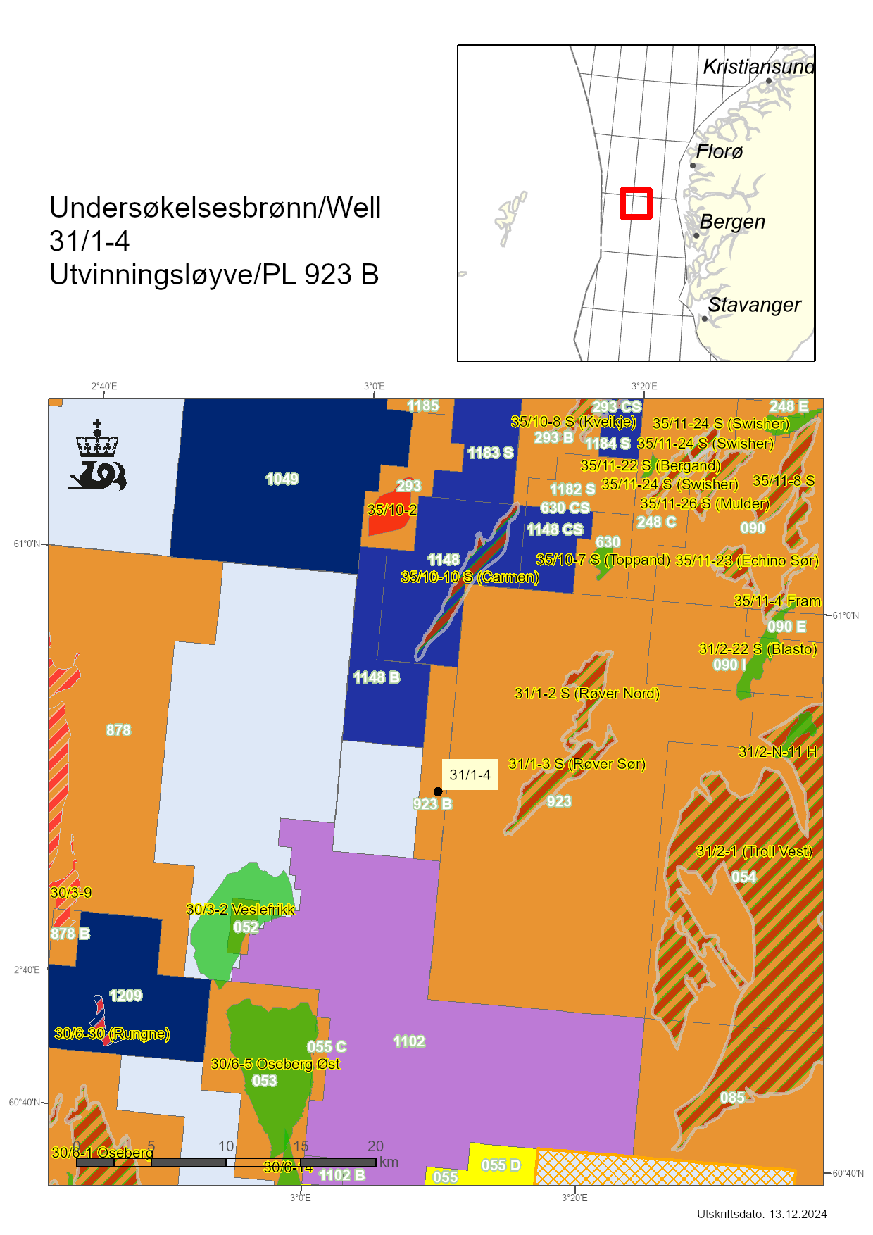 Map showing the location of well 31/1-4