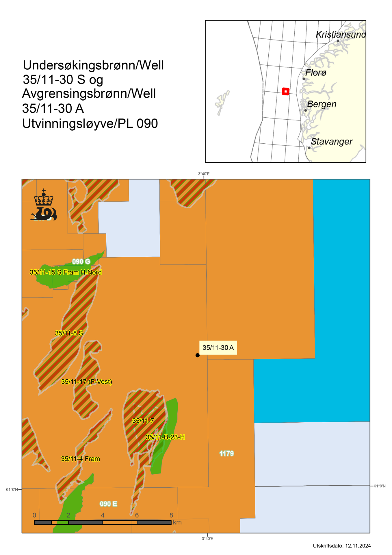 Map showing the location of The wells 35/11-30 S og 35/11-30 A.