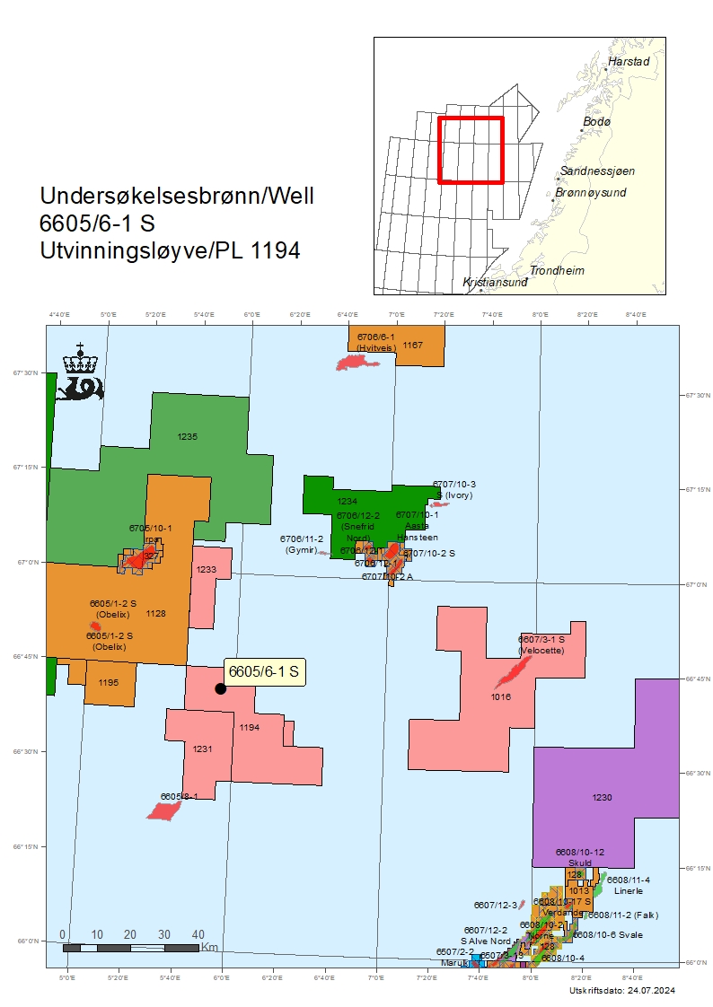 Map showing the location of well 6605/6-1 S