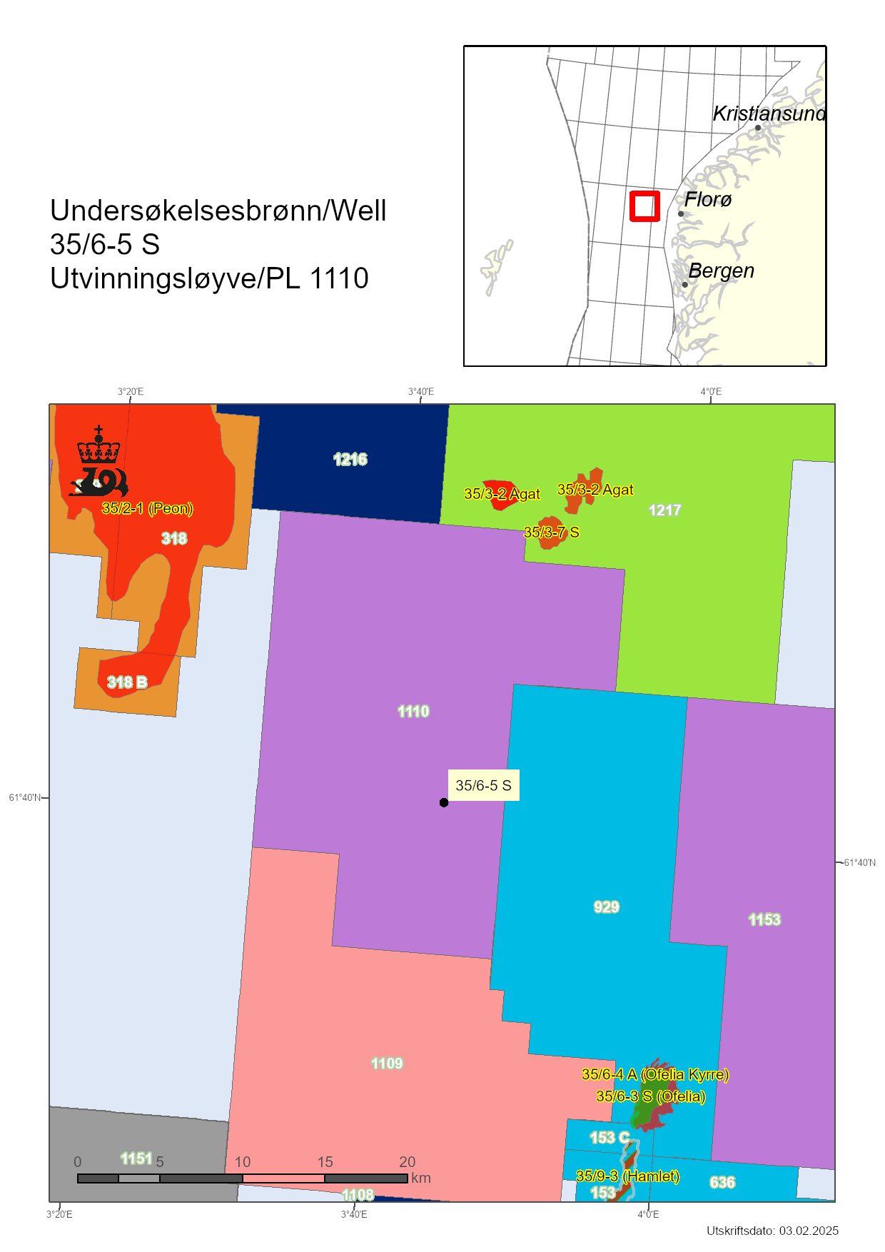 Map showing the location of well 35/6-5 S.