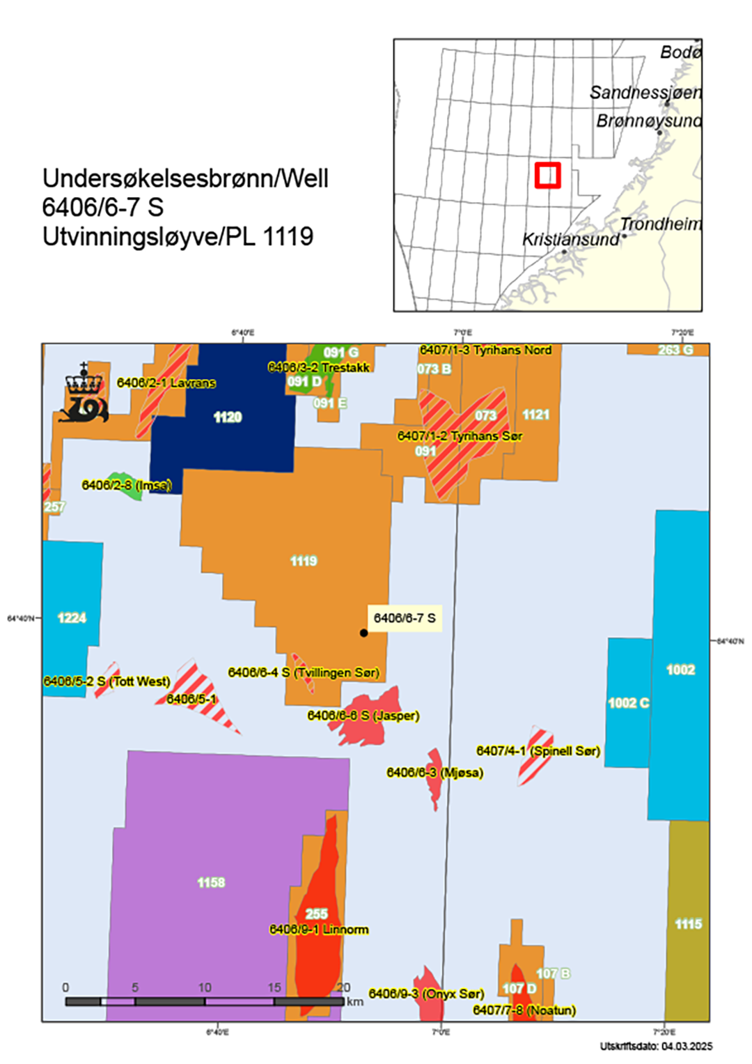 Map showing the locatition of well 6406/6-7 S.