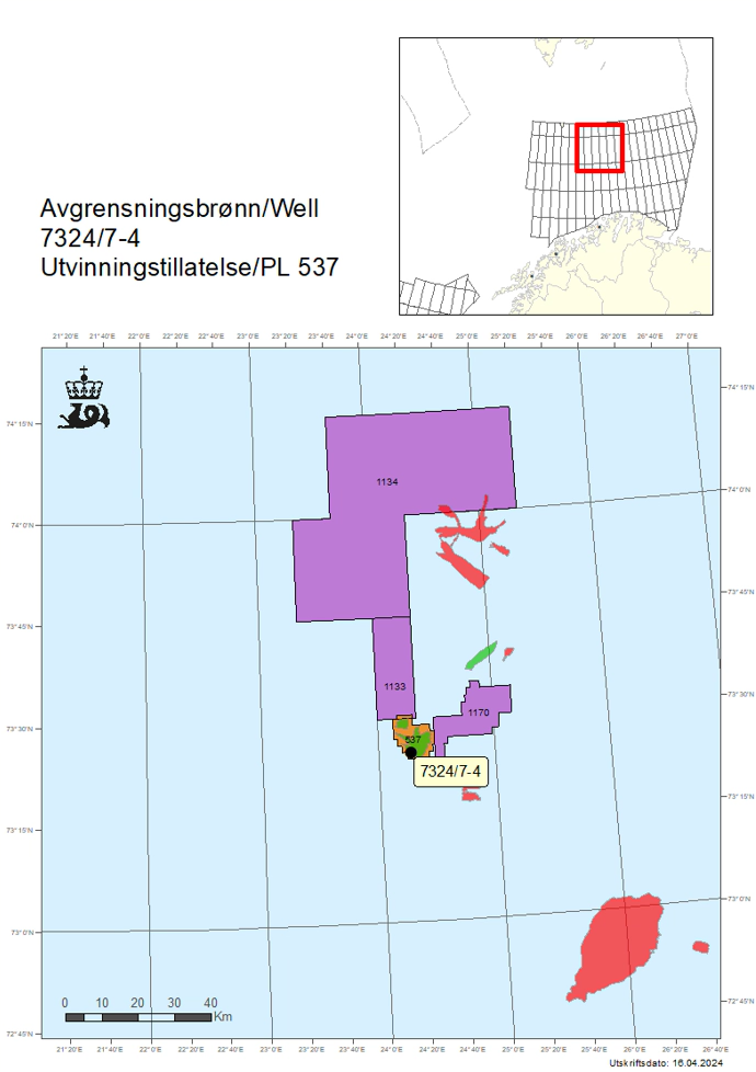Map of appraisal well 7324/7, Wisting