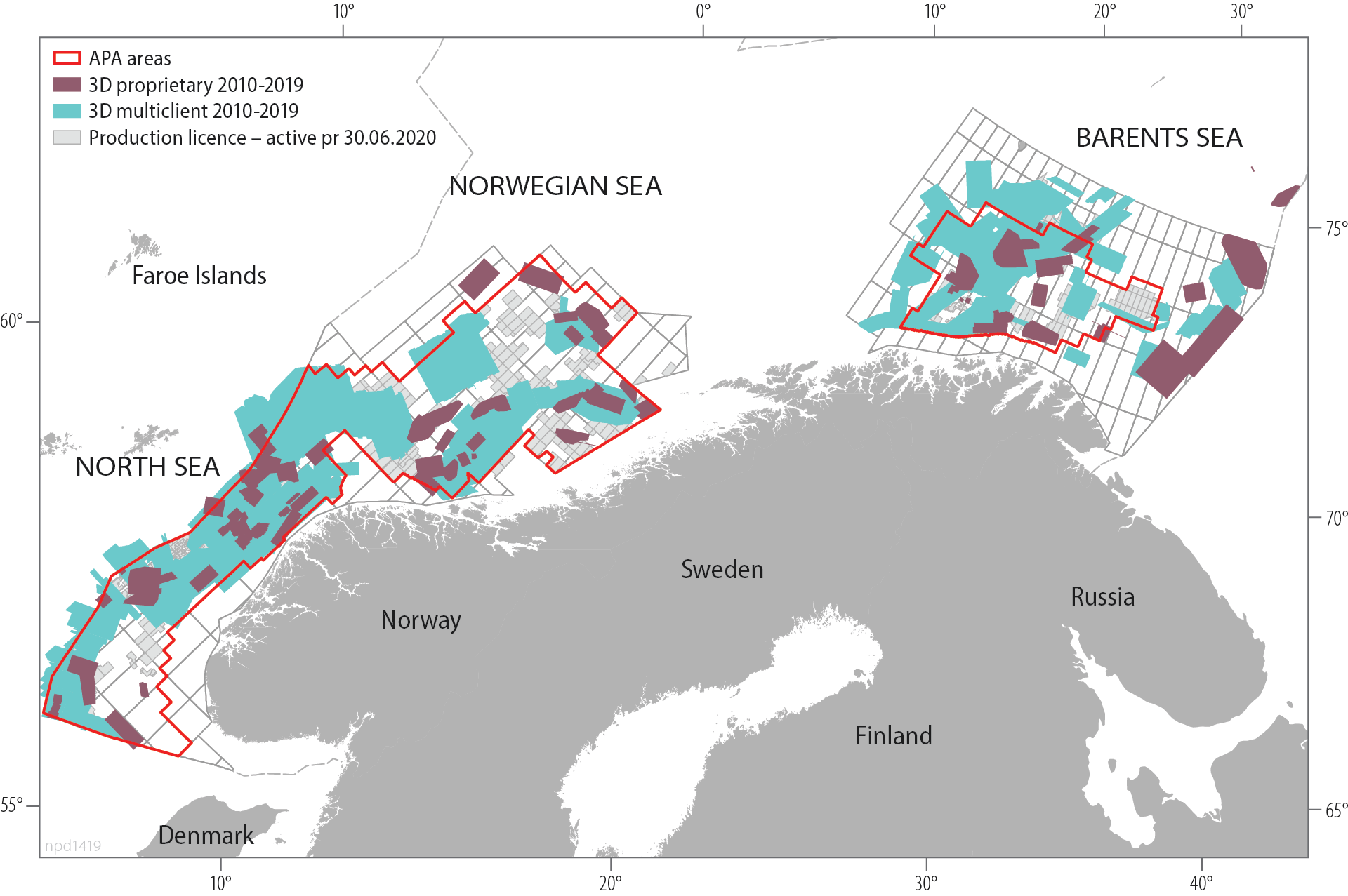 Figure 2.9 3D surveys and average square kilometres acquired, 2010-19