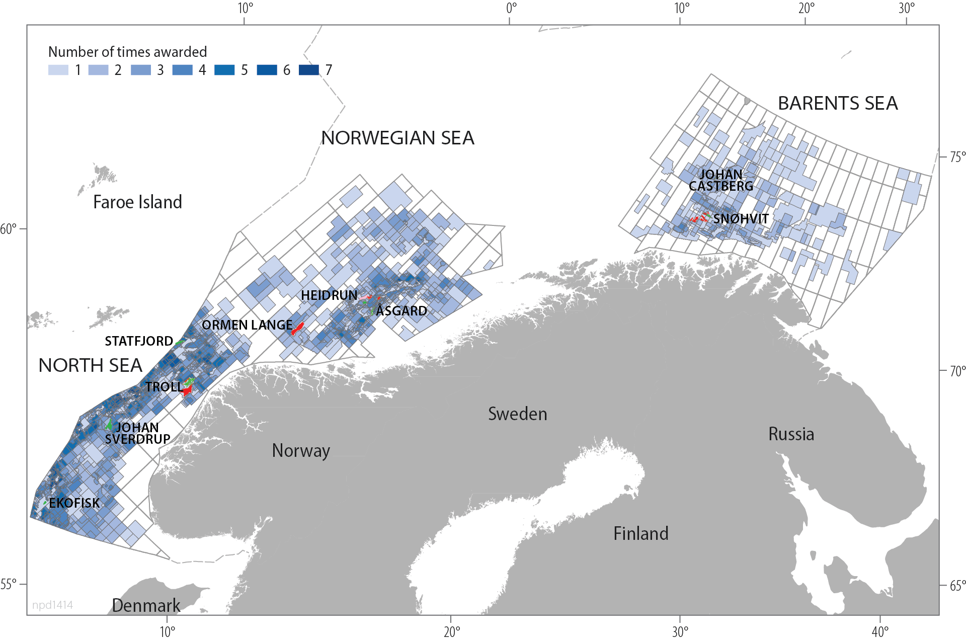 Figure 2.13 Number of times acreage has been awarded