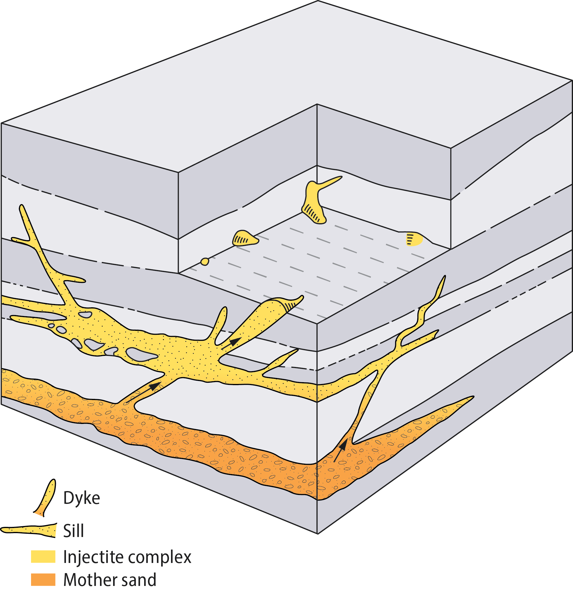 Figure 2.18 Geodiagram of injectites (modified after Hurst et al 2007)