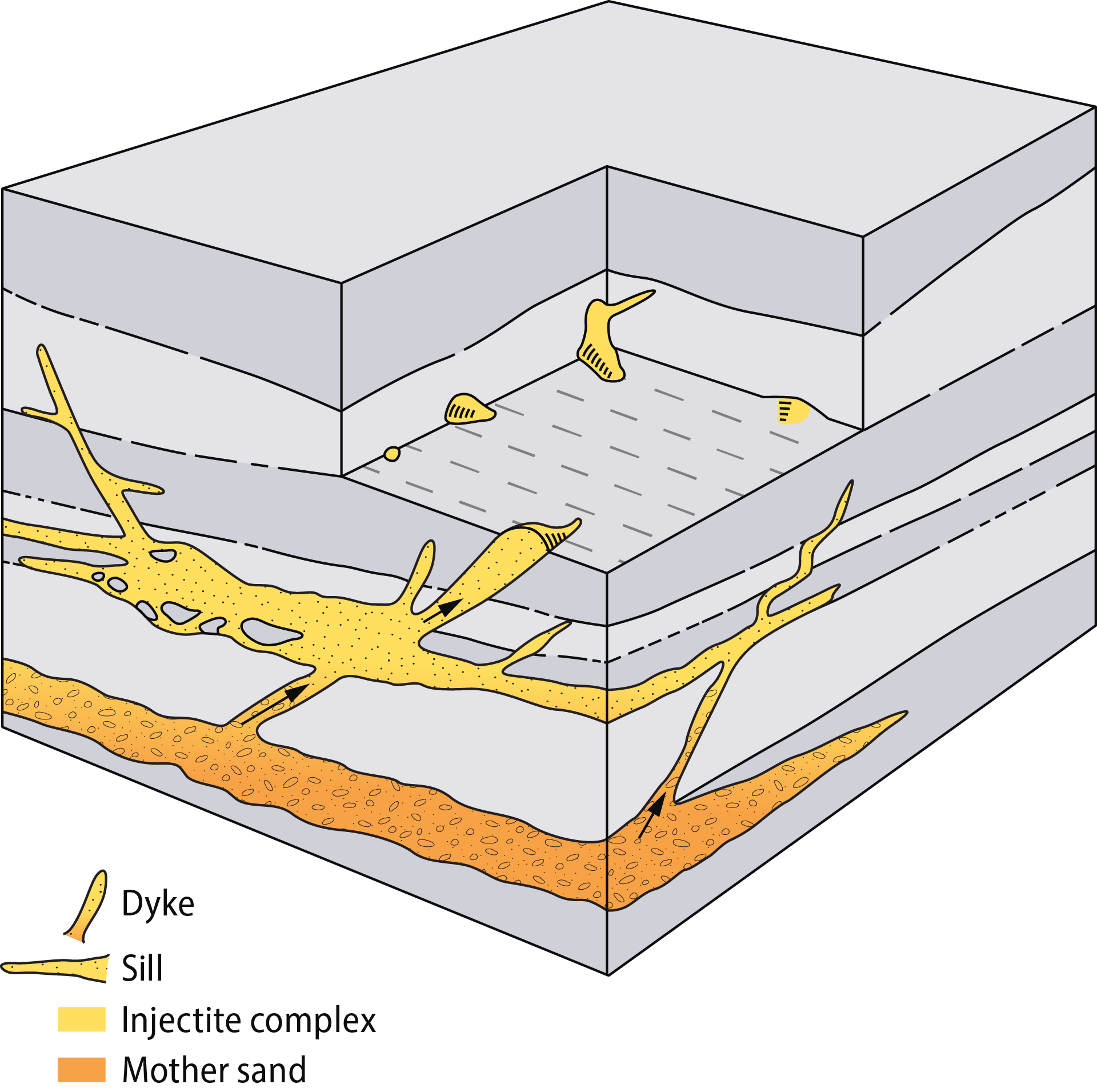 Figure 2.28 Geodiagram of injectites modified after Hurst et al (2007).