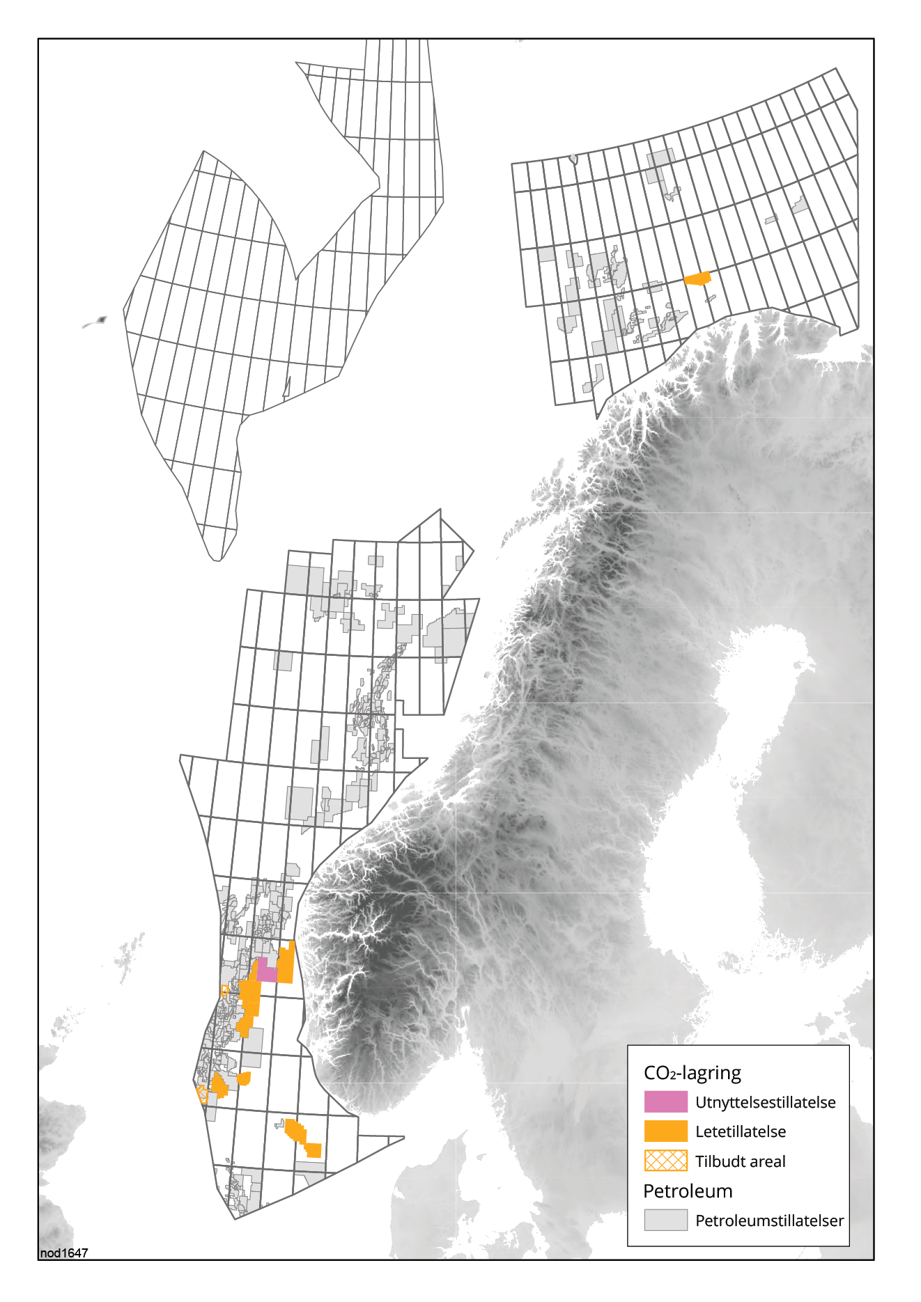 Figurs som viser tillatelser til lagring av karbondioksid, sokkelåret 2024